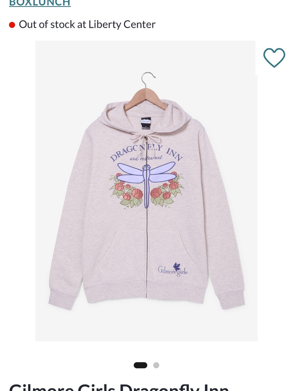 NWOT Gilmore Girls Dragonfly Inn Embroidered Women's Zippered Hoodie - Size S